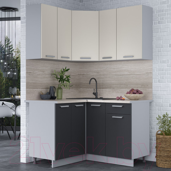 Изображение товара Кухонный гарнитур Интерлиния Мила Лайт 1.2x1.3 (персидский жемчуг/антрацит/травертин серый)