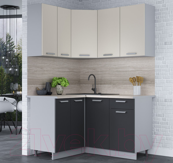 Изображение товара Кухонный гарнитур Интерлиния Мила Лайт 1.2x1.4 (персидский жемчуг/антрацит/травертин серый)