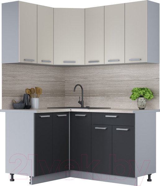 Изображение товара Кухонный гарнитур Интерлиния Мила Лайт 1.2x1.5 (персидский жемчуг/антрацит/травертин серый)