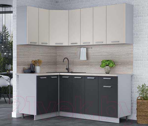 Изображение товара Кухонный гарнитур Интерлиния Мила Лайт 1.2x1.9 (персидский жемчуг/антрацит/травертин серый)