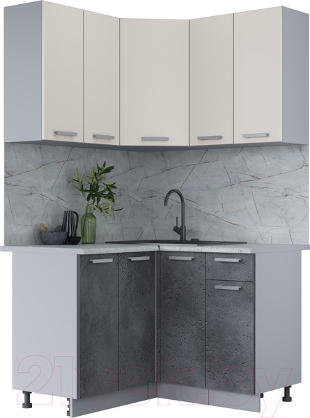 Изображение товара Кухонный гарнитур Интерлиния Мила Лайт 1.2x1.2 (персидский жемчуг/бетон портленд/серый каспий)