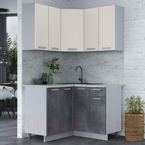 Изображение товара Кухонный гарнитур Интерлиния Мила Лайт 1.2x1.2 (персидский жемчуг/бетон портленд/серый каспий)