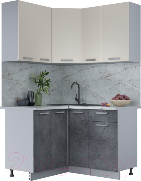 Изображение товара Кухонный гарнитур Интерлиния Мила Лайт 1.2x1.3 (персидский жемчуг/бетон портленд/серый каспий)