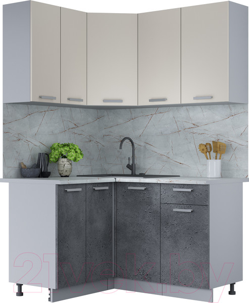 Изображение товара Кухонный гарнитур Интерлиния Мила Лайт 1.2x1.4 (персидский жемчуг/бетон портленд/серый каспий)