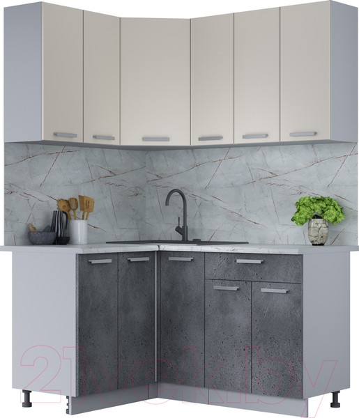 Изображение товара Кухонный гарнитур Интерлиния Мила Лайт 1.2x1.5 (персидский жемчуг/бетон портленд/серый каспий)