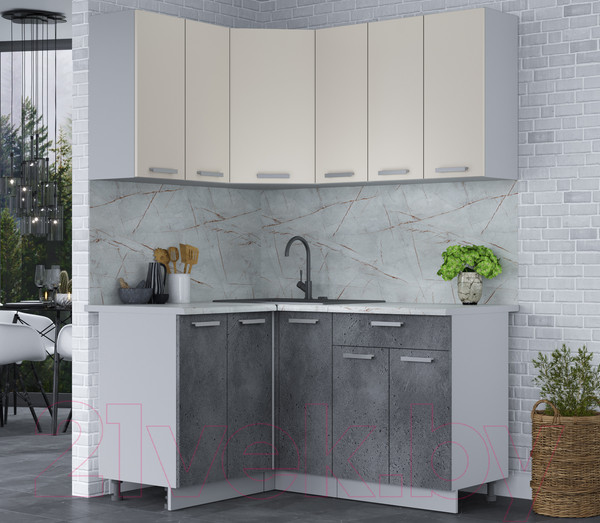 Изображение товара Кухонный гарнитур Интерлиния Мила Лайт 1.2x1.5 (персидский жемчуг/бетон портленд/серый каспий)