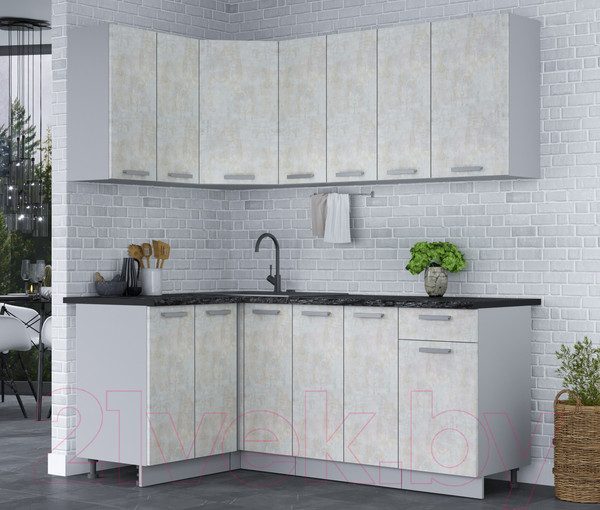 Изображение товара Кухонный гарнитур Интерлиния Мила Лайт 1.2x1.9 (бетон лайт/бетон лайт/кастилло темный)