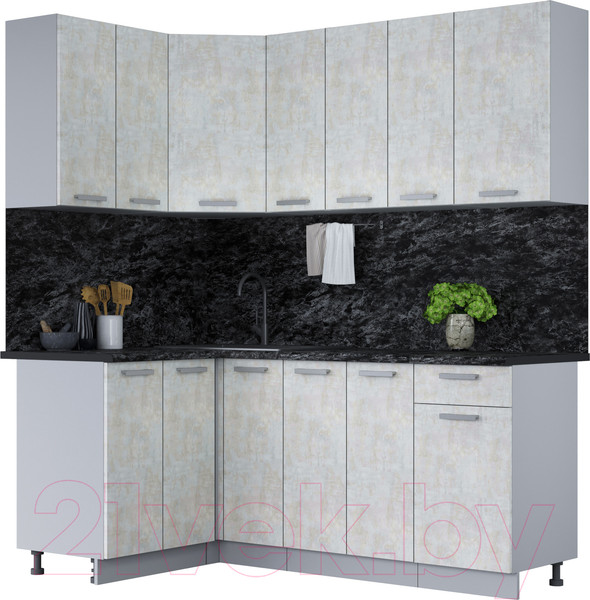 Изображение товара Кухонный гарнитур Интерлиния Мила Лайт 1.2x1.9 (бетон лайт/бетон лайт/кастилло темный)