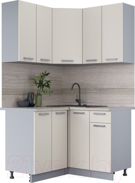 Изображение товара Кухонный гарнитур Интерлиния Мила Лайт 1.2x1.2 (персидский жемчуг/персидский жемчуг/травертин серый)