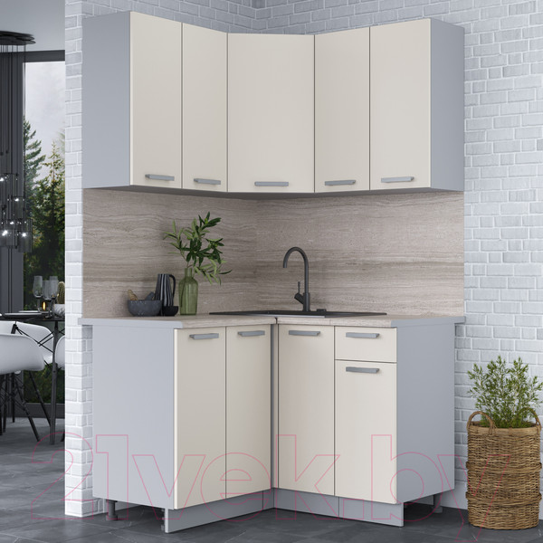 Изображение товара Кухонный гарнитур Интерлиния Мила Лайт 1.2x1.2 (персидский жемчуг/персидский жемчуг/травертин серый)