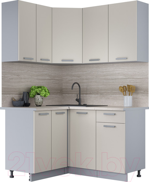 Изображение товара Кухонный гарнитур Интерлиния Мила Лайт 1.2x1.4 (персидский жемчуг/персидский жемчуг/травертин серый)