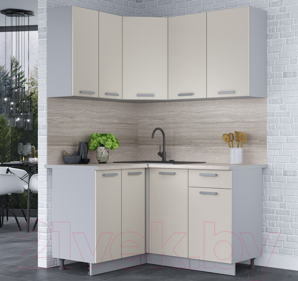 Изображение товара Кухонный гарнитур Интерлиния Мила Лайт 1.2x1.4 (персидский жемчуг/персидский жемчуг/травертин серый)