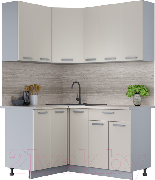 Изображение товара Кухонный гарнитур Интерлиния Мила Лайт 1.2x1.5 (персидский жемчуг/персидский жемчуг/травертин серый)