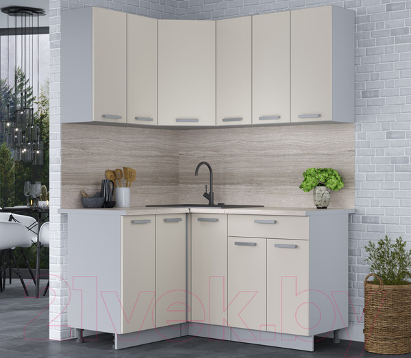 Изображение товара Кухонный гарнитур Интерлиния Мила Лайт 1.2x1.5 (персидский жемчуг/персидский жемчуг/травертин серый)