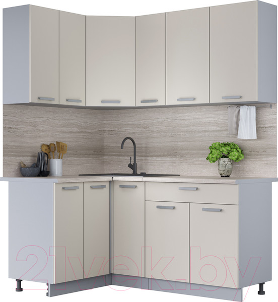 Изображение товара Кухонный гарнитур Интерлиния Мила Лайт 1.2x1.7 (персидский жемчуг/персидский жемчуг/травертин серый)