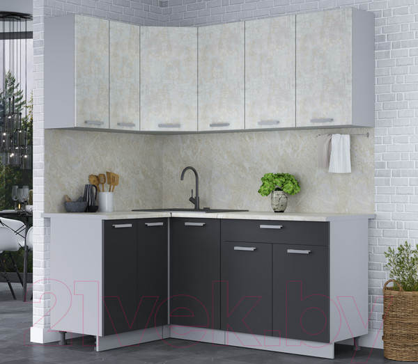 Изображение товара Кухонный гарнитур Интерлиния Мила Лайт 1.2x1.8 (бетон лайт/антрацит/опал светлый)