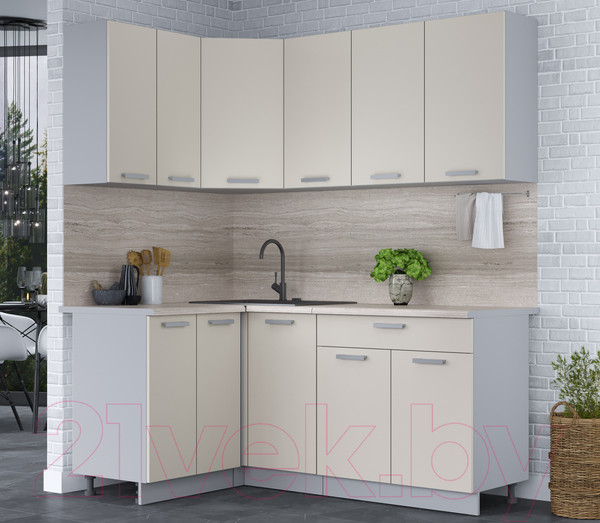 Изображение товара Кухонный гарнитур Интерлиния Мила Лайт 1.2x1.8 (персидский жемчуг/персидский жемчуг/травертин серый)