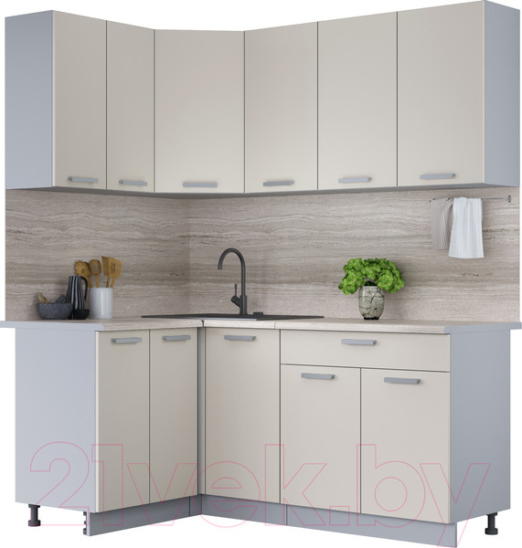 Изображение товара Кухонный гарнитур Интерлиния Мила Лайт 1.2x1.8 (персидский жемчуг/персидский жемчуг/травертин серый)