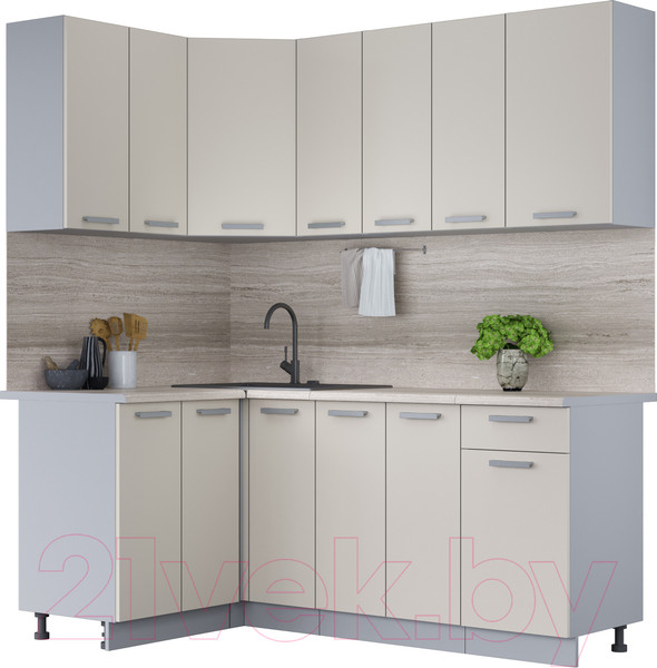 Изображение товара Кухонный гарнитур Интерлиния Мила Лайт 1.2x1.9 (персидский жемчуг/персидский жемчуг/травертин серый)