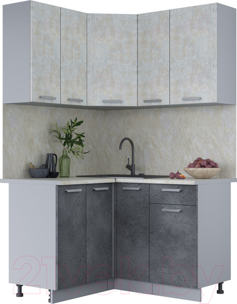 Изображение товара Кухонный гарнитур Интерлиния Мила Лайт 1.2x1.3 (бетон лайт/бетон портленд/опал светлый)