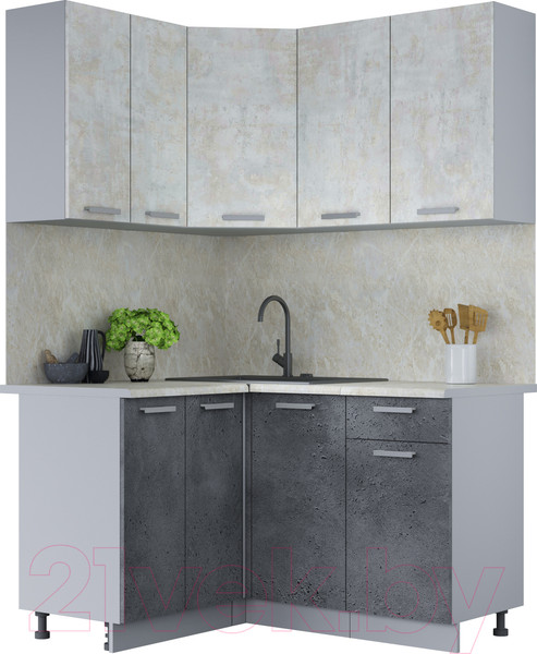 Изображение товара Кухонный гарнитур Интерлиния Мила Лайт 1.2x1.4 (бетон лайт/бетон портленд/опал светлый)