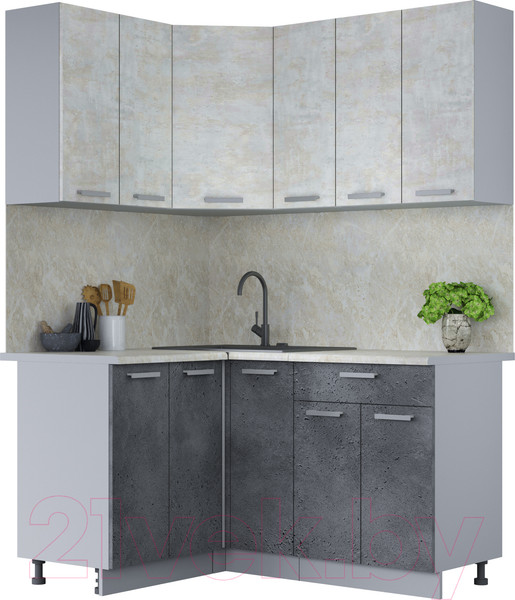 Изображение товара Кухонный гарнитур Интерлиния Мила Лайт 1.2x1.5 (бетон лайт/бетон портленд/опал светлый)