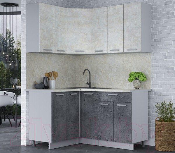 Изображение товара Кухонный гарнитур Интерлиния Мила Лайт 1.2x1.5 (бетон лайт/бетон портленд/опал светлый)