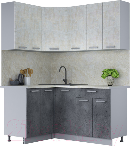 Изображение товара Кухонный гарнитур Интерлиния Мила Лайт 1.2x1.6 (бетон лайт/бетон портленд/опал светлый)