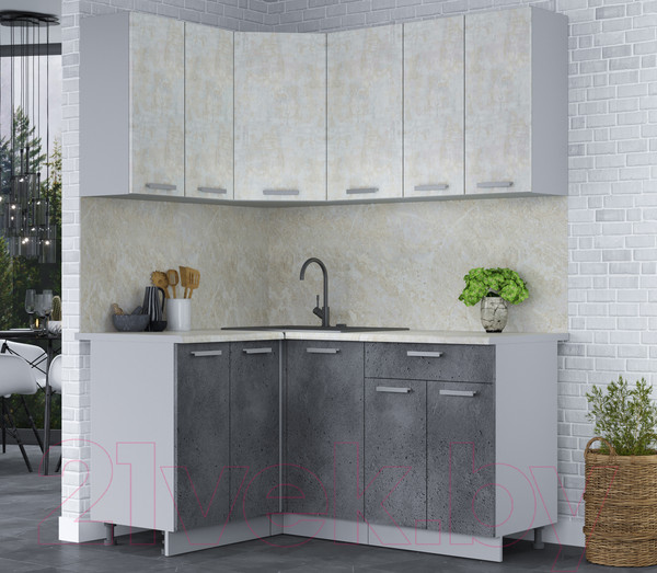 Изображение товара Кухонный гарнитур Интерлиния Мила Лайт 1.2x1.6 (бетон лайт/бетон портленд/опал светлый)