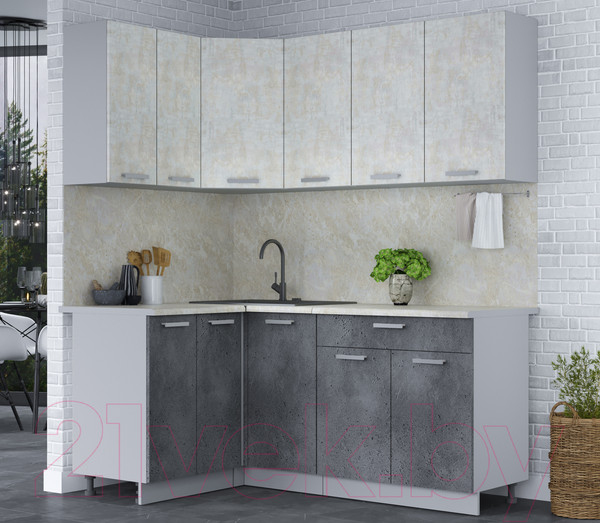 Изображение товара Кухонный гарнитур Интерлиния Мила Лайт 1.2x1.8 (бетон лайт/бетон портленд/опал светлый)