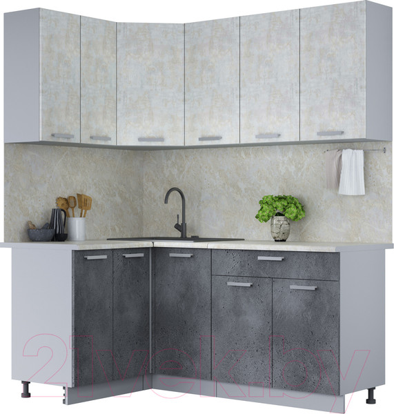 Изображение товара Кухонный гарнитур Интерлиния Мила Лайт 1.2x1.8 (бетон лайт/бетон портленд/опал светлый)