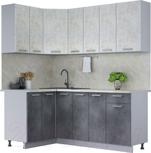 Изображение товара Кухонный гарнитур Интерлиния Мила Лайт 1.2x1.9 (бетон лайт/бетон портленд/опал светлый)