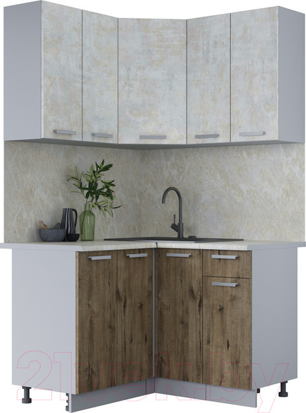 Изображение товара Кухонный гарнитур Интерлиния Мила Лайт 1.2x1.2 (бетон лайт/дуб веллингтон/опал светлый)