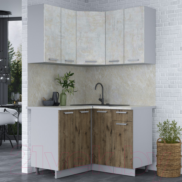 Изображение товара Кухонный гарнитур Интерлиния Мила Лайт 1.2x1.2 (бетон лайт/дуб веллингтон/опал светлый)