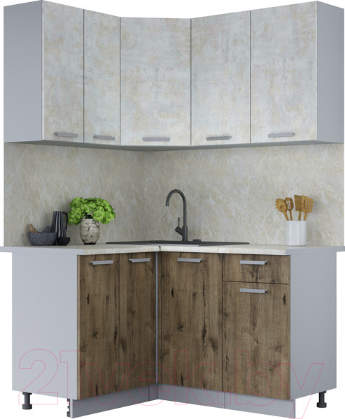 Изображение товара Кухонный гарнитур Интерлиния Мила Лайт 1.2x1.4 (бетон лайт/дуб веллингтон/опал светлый)