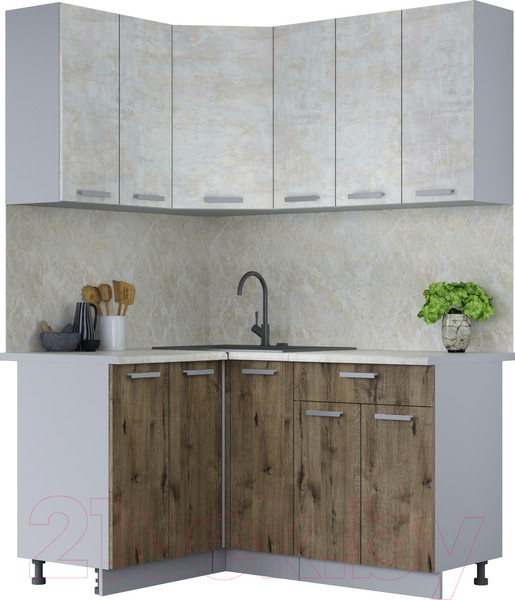 Изображение товара Кухонный гарнитур Интерлиния Мила Лайт 1.2x1.5 (бетон лайт/дуб веллингтон/опал светлый)