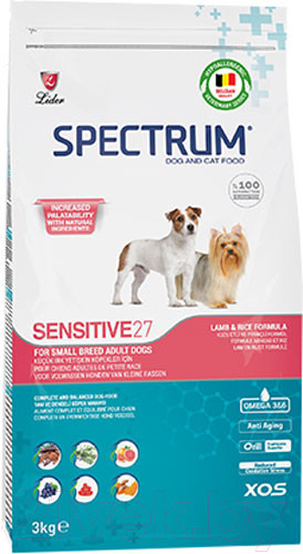 Изображение товара Сухой корм для собак Spectrum Sensitive27 для взрослых мини и мелких пород с ягненком и рисом (3кг)