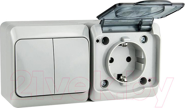 Изображение товара Блок выключатель+розетка Tokov Electric ОП Nix / TKE-NX-V2RZ-C06T-IP54