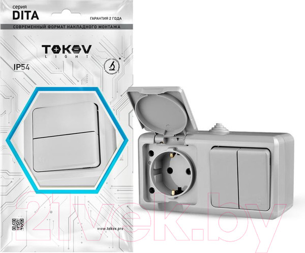 Изображение товара Блок выключатель+розетка Tokov Electric ОП Dita / TKL-DT-V2RZ-C06-IP54