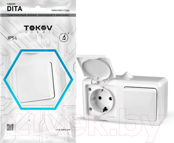 Изображение товара Блок выключатель+розетка Tokov Electric ОП Dita / TKL-DT-V1RZ-C01-IP54