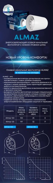 Изображение товара Вентилятор канальный Zernberg Almaz 125 10222261