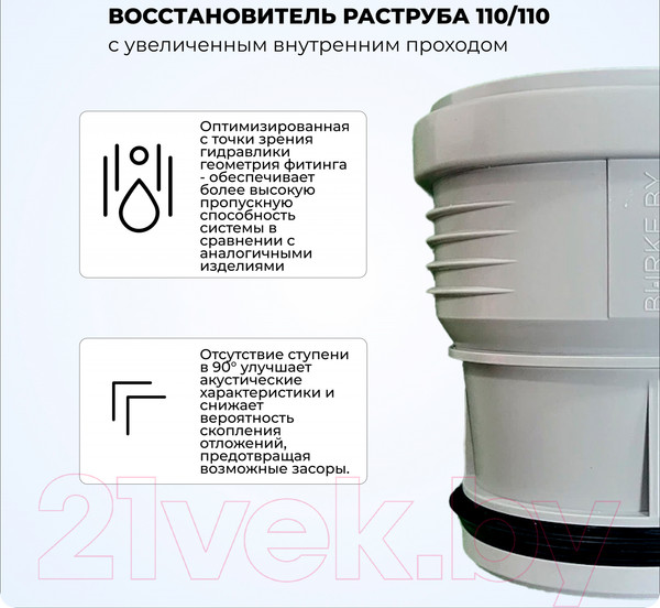 Изображение товара Муфта внутренней канализации Burke 110/110 / 110110G с увеличенным внутренним проходом (серый)