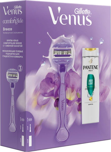 Изображение товара Подарочный набор Gillette Venus Comf. Breeze Станок+1 кассета+Шампунь Pantene Aqua Light