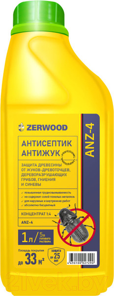 Изображение товара Антисептик для древесины Zerwood Антижук ANZ-4 концентрат (1л)