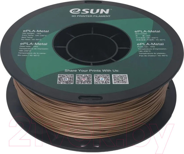 Изображение товара Пластик для 3D-печати eSUN ePLA-Metal Filament / т0035524 (1.75мм, 1кг, античный латунь)