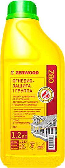 Изображение товара Защитно-декоративный состав Zerwood Огнебиозащита OBZ-I 1 группа (1.2кг)