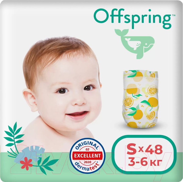 Изображение товара Подгузники детские Offspring S 3-6кг Апельсины / OF01S48ORG (48шт)