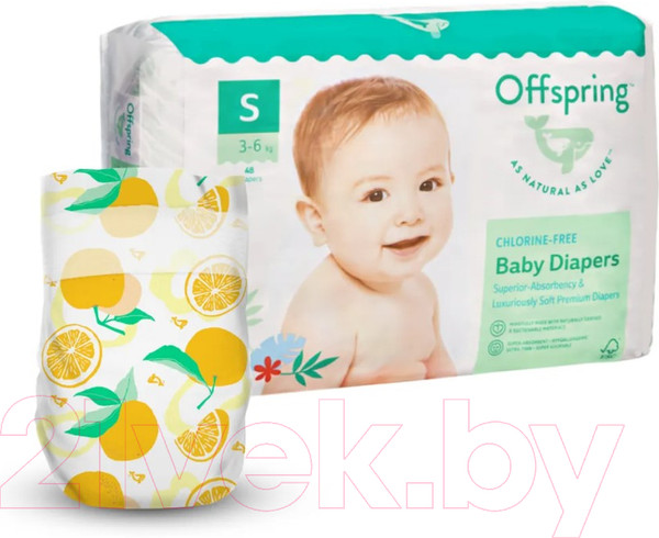 Изображение товара Подгузники детские Offspring S 3-6кг Апельсины / OF01S48ORG (48шт)