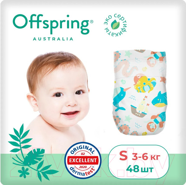 Изображение товара Подгузники детские Offspring S 3-6кг Карибы / OF01S48CRB (48шт)