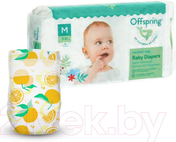 Изображение товара Подгузники детские Offspring M 6-10кг Апельсины / OF01M42ORG (42шт)